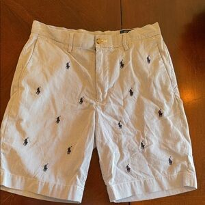 Ralph Lauren Men's Blue Striped Shorts with Embroidered Logo